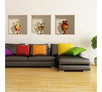 Stickers adhésifs 3D | Sticker Mural Autocollant effet 3D vases anciennes - Stickers muraux Chambre Adulte - Stickers muraux 3D - Decoration Murale Salon - Autocollants muraux Trompe l'oeil | 30x90cm