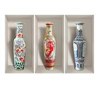 Stickers adhésifs 3D | Sticker Mural Autocollant effet 3D vases céramiques anciens - Stickers muraux Chambre Adulte - Stickers muraux 3D - Deco Salon - Autocollants muraux Trompe l'oeil | 80x120cm