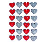 Stickers Adhésifs Coeurs Numérotés De 1 À 24 - Feutrine Rouge Et Gris - De 4 X 4,5 Cm