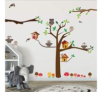 Stickers adhésifs Enfants | Sticker Autocollant arbre et hiboux - Décoration murale chambre enfants | 120 x 60 cm