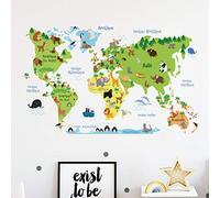 Stickers adhésifs Enfants | Sticker Autocollant Carte du Monde - Décoration murale chambres Enfants | 80 x 125 cm