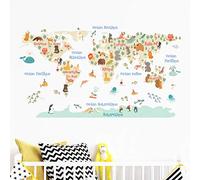 Stickers adhésifs Enfants | Sticker Autocollant Carte du Monde Pastel - Décoration murale chambres Enfants | 60 x 100 cm