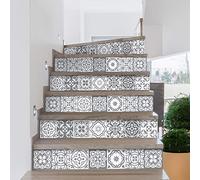 Stickers adhésifs escalier carrelages | Sticker Autocollant contremarche Carreaux de Ciment - Stickers contremarche carrelages | Escalier Carreaux de Ciment adhésif - Berto - 15 x 105 cm - 2 Bandes