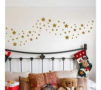 Stickers adhésifs Noël | Kit de 100 Stickers Autocollants étoiles dorées- Décoration Murale fêtes de Noël | 55 x 35 cm