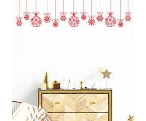Stickers adhésifs Noël | Sticker Autocollant Guirlande Boule de noël Rouge - Décoration Murale fêtes de Noël | 30 x 75 cm