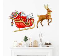 Stickers adhésifs Noël | Sticker Autocollant Le Père Noël sur Son traineau - Décoration Murale fêtes de Noël | 30 x 60 cm