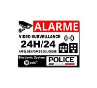 Stickers Alarme Vidéo Surveillance 24H/24 - Style Grand Format Police (14.8 x 10.5cm) - Lot de 8 Autocollants Dissuasion | Sécurité Maison, Garage, Commerce, Fenêtres & Portes | Résistant UV & Pluie