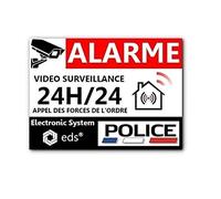 Stickers Alarme Vidéo Surveillance 24H/24 - Style Police - Lot de 8 Autocollants Dissuasion | Sécurité Maison, Garage, Commerce, Fenêtres & Portes | Résistant UV & Pluie