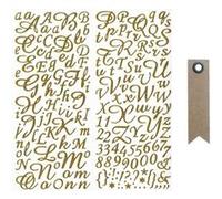 Stickers alphabet & chiffres dorés à paillettes + 20 étiquettes kraft Fanion Doré G