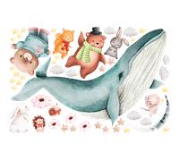 Stickers animaux baleine bleue et ses amis entre les étoiles