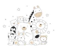 Stickers animaux heureux ensemble beige