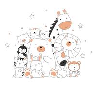 Stickers animaux heureux ensemble orange