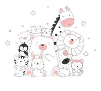 Stickers animaux heureux ensemble pêche