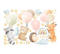 Stickers aquarelles animaux de la forêt avec leurs ballons