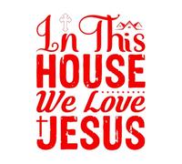 Stickers artistiques en vinyle Dans cette maison, nous aimons Jésus. 65.6x81.9cm Plusieurs tailles disponibles Rouge
