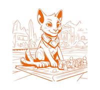 Stickers artistiques en vinyle dessin animé d'un chat mignon jouant aux échecs dans la rue 42x43.3cm Plusieurs tailles disponibles Orange