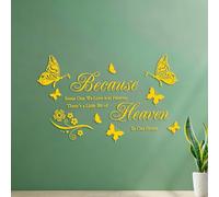 Stickers artistiques en vinyle Parce que quelqu'un que nous aimons est au ciel - Autocollant avec lettres repositionnables 42x68.7cm Personnalisation Jaune