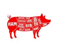 Stickers artistiques en vinyle Schéma de découpe du porc en silhouette de cochon noir, boucher 54x92cm N'abîme pas le mur Rouge