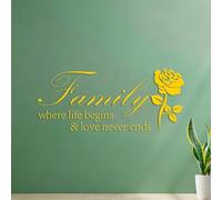 Stickers artistiques en vinyle Une famille où la vie commence et l'amour ne finit jamais, avec Rose 34x79.6cm Auto-adhésif Jaune