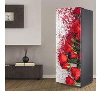 Stickers autocollants pour frigo, autocollant de réfrigérateur couvrant entièrement la porte du réfrigérateur muraux pour décalcomanie de cuisine, fleur de rose rouge romantique