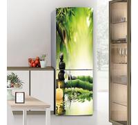 Stickers autocollants pour frigo, autocollant de réfrigérateur couvrant entièrement la porte du réfrigérateur, autocollants muraux pour décalcomanie de cuisine, bambou vert, eau qui coule silencieuse