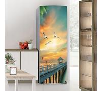 Stickers autocollants pour frigo, autocollant de réfrigérateur couvrant entièrement la porte du réfrigérateur, autocollants muraux pour décalcomanie de cuisine, paysage de coucher de soleil d'oiseaux