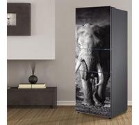 Stickers autocollants pour frigo, autocollant de réfrigérateur couvrant entièrement la porte du réfrigérateur, autocollants muraux pour décalcomanie de cuisine, gris éléphant noir et blanc