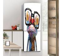 Stickers autocollants pour frigo, autocollant de réfrigérateur couvrant entièrement la porte du réfrigérateur, autocollants muraux pour décalcomanie cuisine, grenouille colorée portant des lunettes