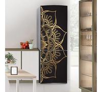 Stickers autocollants pour frigo, autocollant de réfrigérateur couvrant entièrement la porte du réfrigérateur, autocollants muraux pour décalcomanie de cuisine, fleur de mandala en or noir