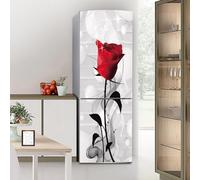 Stickers autocollants pour frigo, autocollant de réfrigérateur couvrant entièrement la porte du réfrigérateur, autocollants muraux pour décalcomanie de cuisine, rose rouge romantique
