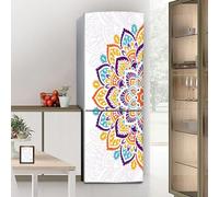 Stickers autocollants pour frigo, autocollant de réfrigérateur couvrant entièrement la porte du réfrigérateur, autocollants muraux pour décalcomanie de cuisine, fleur de mandala de couleur