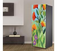 Stickers autocollants pour frigo, autocollant de réfrigérateur couvrant entièrement la porte du réfrigérateur muraux en peau pour décalcomanie de cuisine, peinture à l'huile fleur sauvage