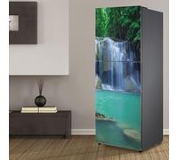 Stickers autocollants pour frigo, autocollant de réfrigérateur couvrant entièrement la porte du réfrigérateur, autocollants muraux pour décalcomanie de cuisine, paysage de cascade d'arbre vert