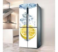 Stickers autocollants pour frigo, autocollant de réfrigérateur couvrant entièrement la porte du réfrigérateur, autocollants muraux en peau pour décalcomanie de cuisine, citron d'été dans l'eau blanc