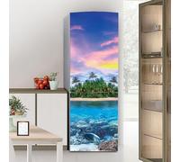 Stickers autocollants pour frigo, autocollant de réfrigérateur couvrant entièrement la porte du réfrigérateur muraux pour décalcomanie de cuisine, beau paysage de l'île