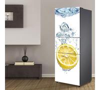 Stickers autocollants pour frigo, autocollant de réfrigérateur couvrant entièrement la porte du réfrigérateur, autocollants muraux en peau pour décalcomanie de cuisine, citron d'été dans l'eau blanc