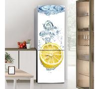 Stickers autocollants pour frigo, autocollant de réfrigérateur couvrant entièrement la porte du réfrigérateur, autocollants muraux en peau pour décalcomanie de cuisine, citron d'été dans l'eau blanc