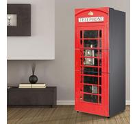 Stickers autocollants pour frigo de réfrigérateur couvrant entièrement la porte du réfrigérateurs muraux pour décalcomanie de cuisine, vieille cabine téléphonique rouge vintage