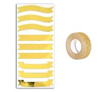 Stickers Bannières Dorées + Masking Tape Doré À Paillettes 5 M