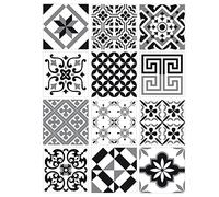 Stickers carreaux de ciment Noir, Gris, Blanc. Planche 12 carreaux ciment adhésifs GREYBLACK Stickers décoratifs. Autocollant mural - GREYBLACK - Dimensions d'un Sticker : 10 x 10 cm