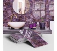 Stickers Carrelage 10X20Cm La Couleur Violette Stickers De Escalier,Carrelage Adhesif Mural,Pvc Autocollant En Tuile,Imperméable Effet Carreaux Pour Salle De Bain（32Pcs）