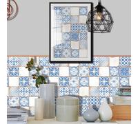 Stickers Carrelage 15X15 Motif Bleu Et Blanc Adhesive Murale,Stickers Carrelage Auto-Adhésif En Pvc Autocollant En Tuile,Imperméable Effet Carreaux Pour Salle De Bain Cuisine(10Pcs)