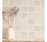 Stickers Carrelage 15x15cm Géométrie Beige Adhésif Mural Salle de Bain, PVC Imperméable, Décoration Murale pour Escalier (10Pcs)