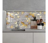 Stickers Carrelage 20X20 Marbre Gris - Or Autocollants Carrelage Décoration Murale Adhésive En Pvc Imperméable Carreaux,Adhésif Salle De Bain,Autocollant Carreaux Décoration(10Pcs)