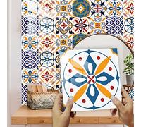 Stickers Carrelage 20X20 Motif Bleu Rouge Jaune Autocollants Carrelage Décoration Murale Adhésive En Pvc Imperméable Carreaux,Adhésif Salle De Bain,Autocollant Carreaux Décoration(10Pcs)