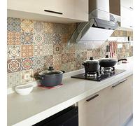 Stickers Carrelage Adhésif - Sticker Autocollant Carreaux de ciment - Décoration Murale Stickers Carrelage pour Salle de Bain et Cuisine - Carreaux de ciment adhésif mural - 10 x 10 cm - 30 Pièces