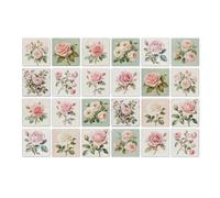 Stickers Carrelage Cuisine Fleurs Roses Et Blanches Feuilles De Sticker Carrelage En Vinyle 3D Imperméables À Décoller Et À Recoller Pour Mur De Cuisine, Salle De Bain