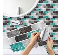 Stickers Carrelage Cuisine, Sticker Carreaux Salle de Bains, Autocollant en Tuile Auto-Adhésif Sticker Imperméable en PVC Autocollants de Carreaux Carrelage Adhesif Mural Autocollant 30 x 15cm x 12pcs