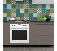 Stickers Carrelage Motif de Mélange Scandinave Azujelos - Carreau de Ciment Mosaïque Auto-Adhésif pour Salle de Bain et Cuisine 20x20cm - 9 Pièces