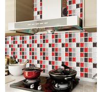 Stickers Carrelage Rouge Noir Stickers Cuisine Credence Adhesive Pour Cuisine - Stickers Muraux Cuisine - Sticker Mural Salle De Bain, Pvc Stickers Muraux Cuisine 10 Pièces(10X10Cm)